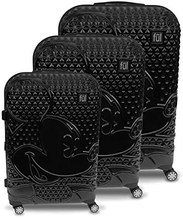 FUL Disney Mickey Mouse 3 Piece Rolling Luggage Set, Hardside Suitcase with Spinner Wheels, 21 Inch, 25 Inch and 29 Inch, Black