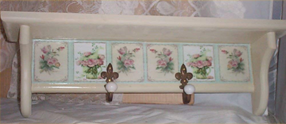 Handcrafted Chic Wall Shelf Metal Hooks Shabby Rose Decor Victorian Decoration Cottage