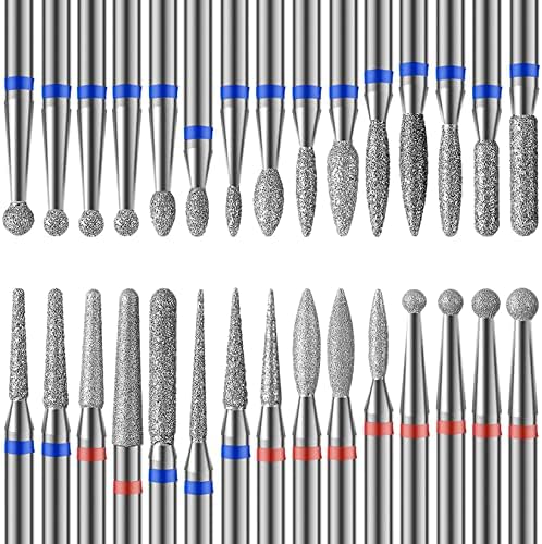 Homeet 30pcs Diamond Nail Drill Bit Set, 3/32 Inch Tungsten Carbide Drill Bits for Cuticle Electric Nail Cutter, Professional Safety Nail Drill Bits for Acrylic Gel Nails Cuticle Manicure Pedicure