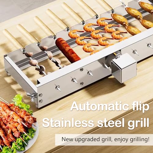 Elektrischer Drehspieß, 50 cm Grillspießdreher Edelstahl Mit USB Motor 5 U/Min 9 Loch Schaschlik Drehspieß Aufsatz Mit 9 Spießen 16-28cm Verstellbare Breite Grillzubehör für Garten Grill Grillzubehör