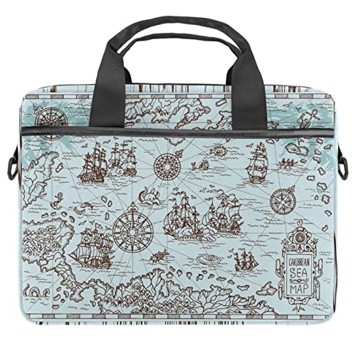 Sacoche ordinateur 13 à 14 pouces vintage motif carte marine bleue