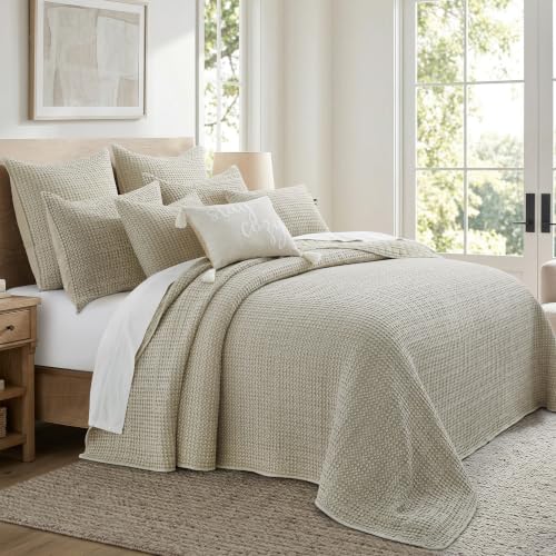 Image of Levtex Home Mills Waffle Full Bedspread Set (100x104in) with 2 Pillow Shams (26x20in) - Undyed Wheat - Cotton Waffle Full Size Bedspread Set - Lightweight, Soft, Pre-Washed