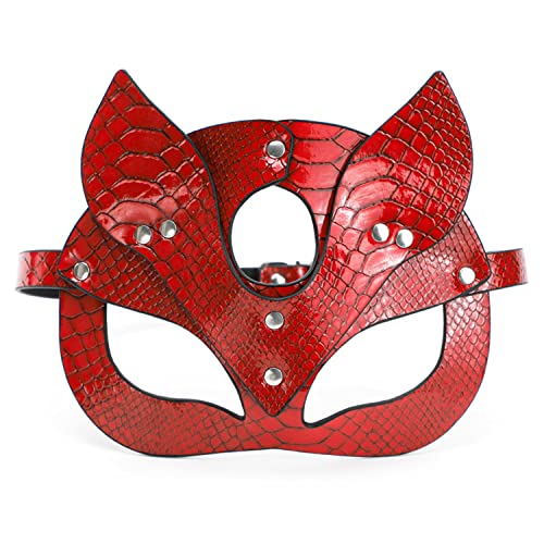 Pro-Noke Women Leather Masks Bunny Ear Fox Cat Mask Leather Half Face Mask Masquerade Party Mask for Cosplay Halloween Costume Accessory (Red)