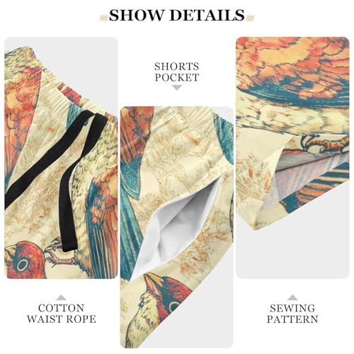 Men's Short Pajama Bottoms Bird Flying Pattern Home Casual Sleep Pants3