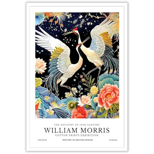 William Morris Crane Poster, Nature Inspired Animal Plant Flower Poster, Vintage Crane Wall Decor, Suitable for Office, Living Room, Bedroom Decoration 12x16in Unframed