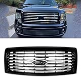 SAIQINGSP Front Grille Compatible with 2009-2014 Ford F150 F-150 Harley-Davidson Style Gloss Black Shell and Chrome Trim Front Bumper Grill Replace for AL3Z8200DPTM