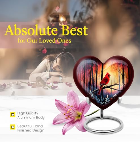 Image of Cardinal Bird Urn for Human Ashes Adult Male & Female 1 Large & 4 Small | Small Cremation Urns, Unique for Ash, Burial Urns