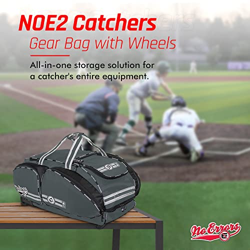 No Errors Noe2 Catchers Gear Bag With Wheels- Large Bag For Catcher’s Equipment, Baseball & Softball Bag, Baseball Bat Bag, Helmet Bag, Bag For Catchers With Wheels(Graphite) #TOP1