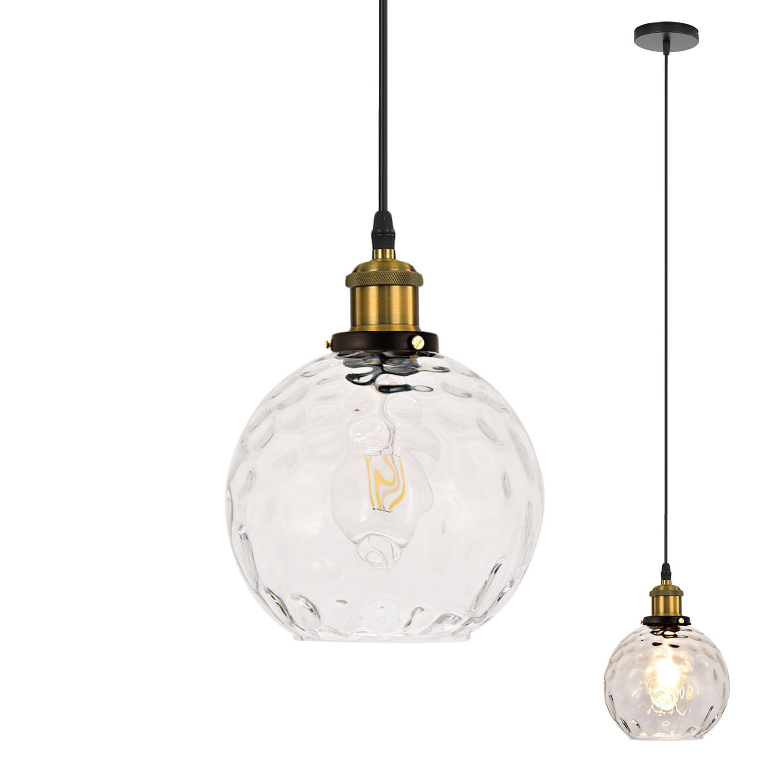 Lfsem Clear Vintage Spherical Glass Pendant Light, Stained Globe Glass Shade, E27 Bronze Base, Industrial Ceiling Pendant Lamp For Bedroom, Dining Room & Kitchen (, 15Cm)