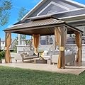 YOLENY 12' x 14' Gazebo, Hardtop Gazebo with Aluminum Frame, Double Galvanized Steel Roof, Curtains and Netting Included, Metal Gazebos Pergolas for Patios, Garden, Parties, Lawns