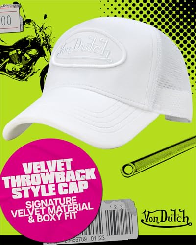 Image of Von Dutch Unisex Trucker Hat - Velvet Curved Bill Mesh Back Retro Classic Adjustable Snapback Baseball Cap for Men and Women