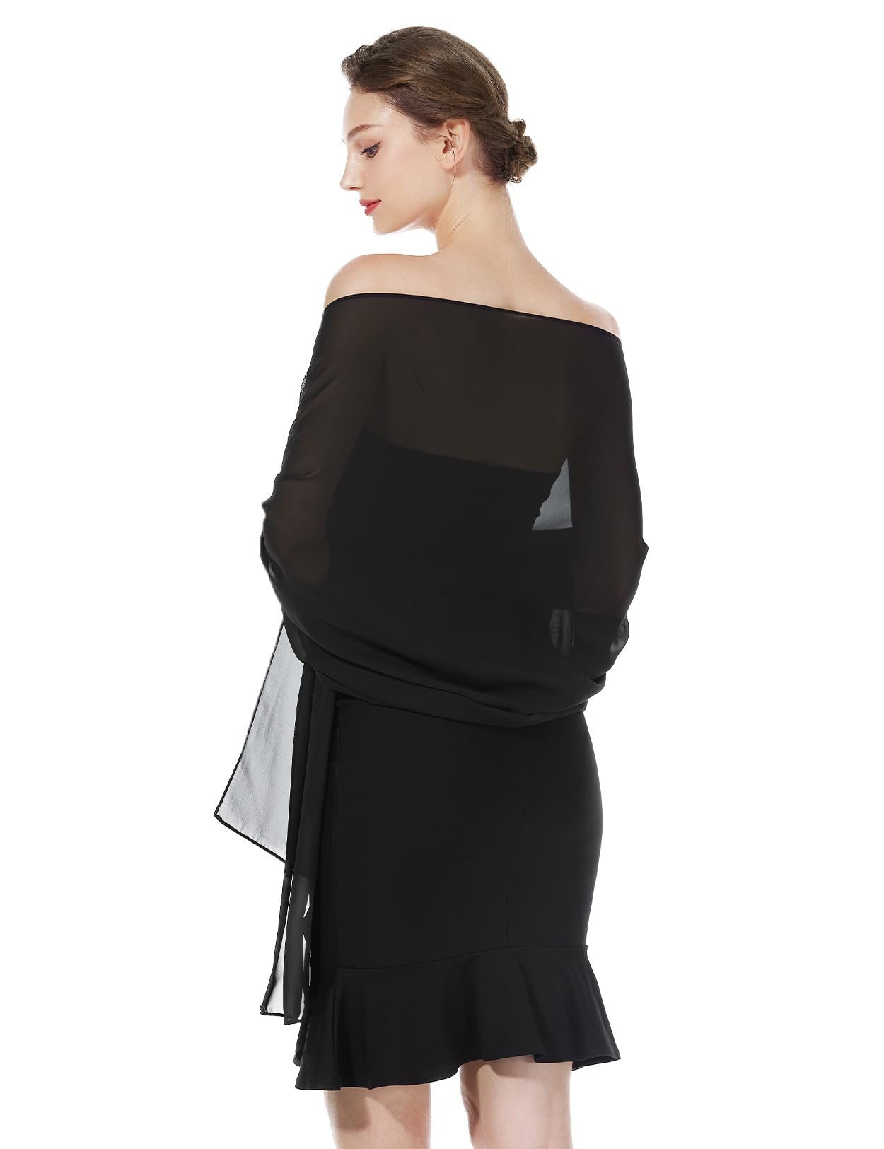 Proumhang Vrouwen Zachte Chiffon Sjaals Sjaals Wraps voor Bruid Bruidsmeisje Wedding Party Evening Dress en Speciale Gelegenheid Jurken 70cm x 200cm Zwart