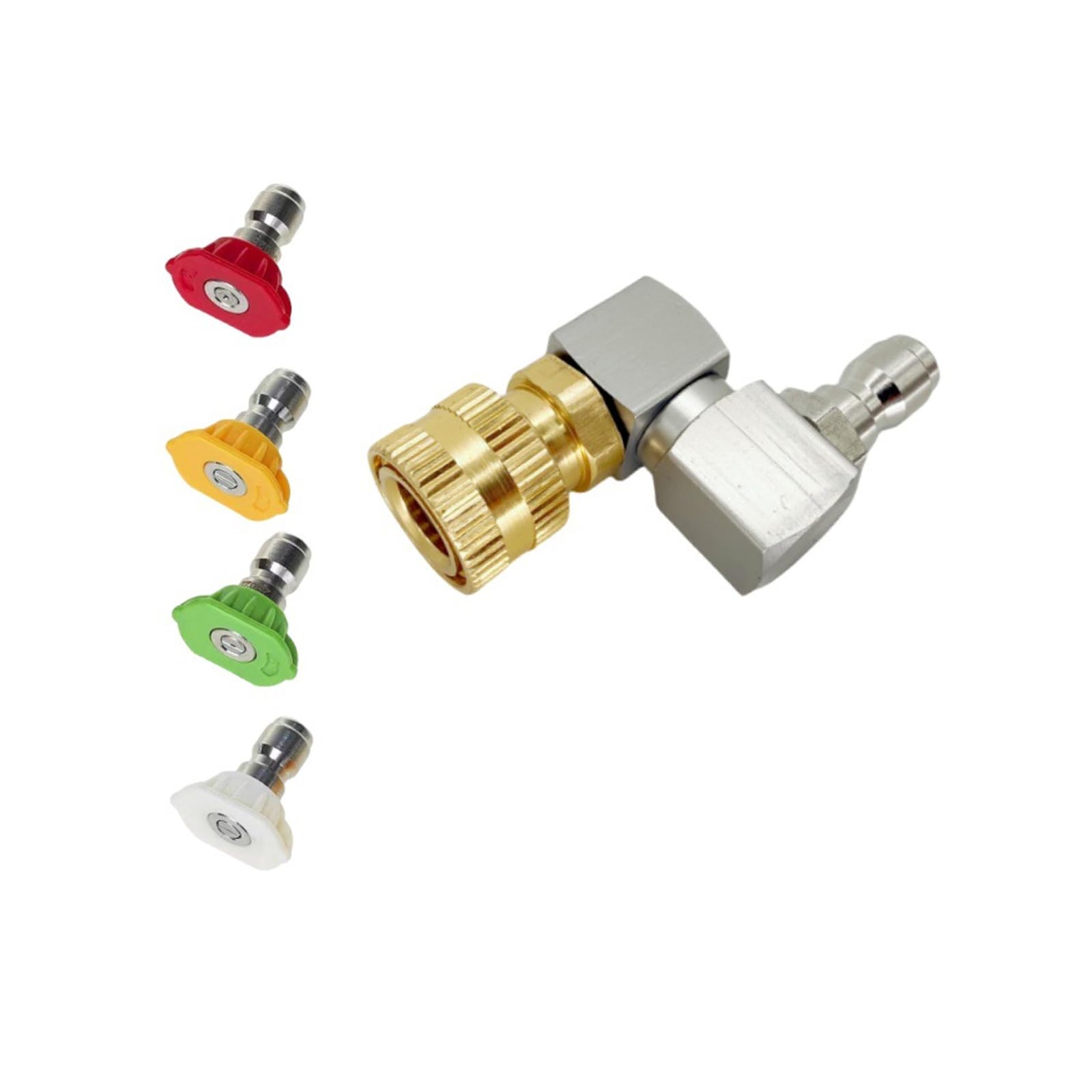 Carotoe Silver 360Degree Rotation High Pressure Washer Quick Connecting Adaptor Fitting With 4Sprayer Tip (0° / 15° / 25° / 40°) For Cleaning High Pressure Washer