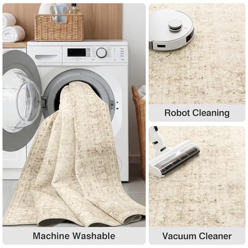 Tapete beige vintage 8x10 lavable antideslizante miniatura 6