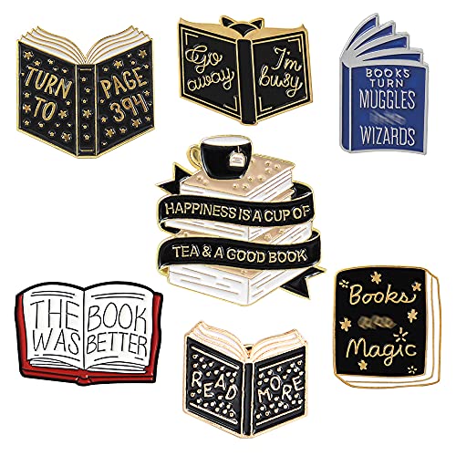 7 Pieces Cartoon Books Enamel Pins Magic Book Badge Cute Brooch Student Lapel Pin Learning Gifts for Teacher Student Clothing Backpacks Bags Jewelry Decor