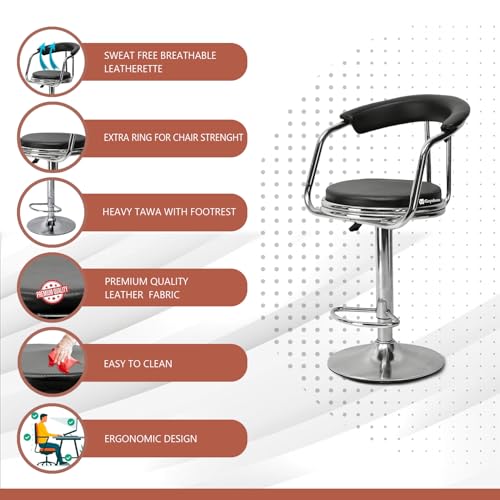 Image of GOYALSON Metal Classic Height Adjustable and Revolving Bar Stool Kitchen Chair (2, Black), 94 cm, 49.53 cm, 43.2 cm
