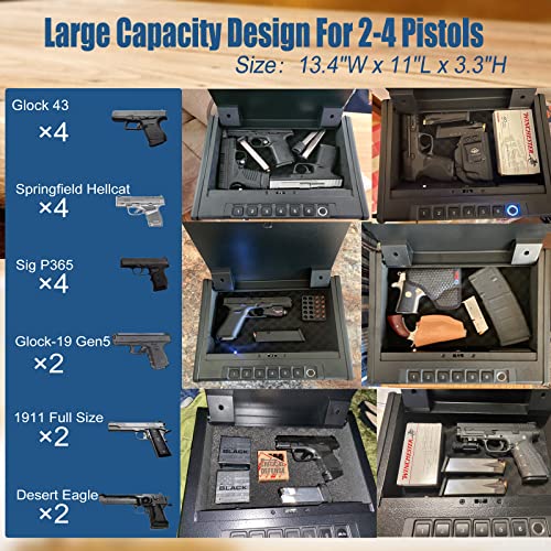 Upgraded Biometric Gun Safe for Pistols, Heavy Duty Fingerprint Handgun Safety Device, Hand Gun Safe Firearm Lock Box for Home Bedside Nightstand Car-with Led Light,Security Cable - Image 6