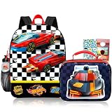 Hot Wheels Mochila com lancheira para meninos – Pacote com mochila de carro de corrida de 40,6 cm, lancheira, garrafa de água, adesivos, mais | Mochila escolar Hot Wheels para crianças