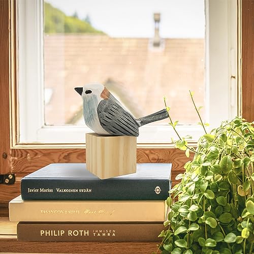 Figura de pájaro tallada a mano en madera para decoración miniatura 2