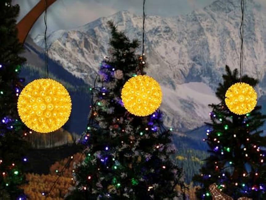 Novelty Lights LED 6in 50 Light Starlight Sphere, Yellow, Ornament Ball Light, 5ft Hanging Cord with S Hook, 12ft Power Cord with Stackable Plug, Commercial Grade