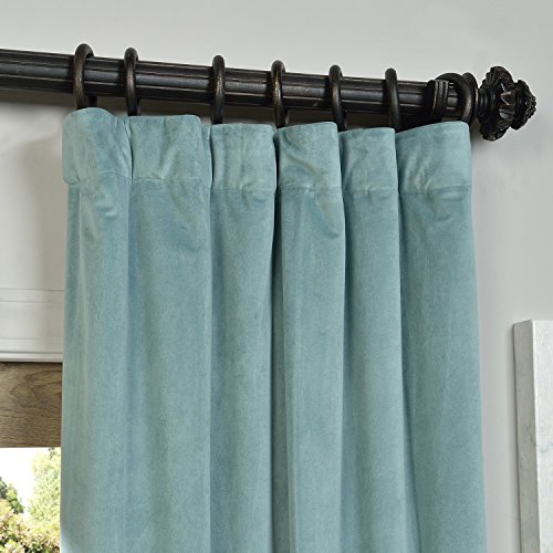 HPD Half Price Drapes Signature Velvet Thermal Blackout Curtains for Living Room 96 Inch Long (1 Panel) Rod Pocket Insulated Blackout Curtains for Bedroom Window Curtains, 50W x 96L, Aqua Mist