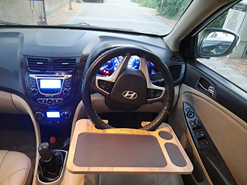 Image of Car Food Tray, Portable Steering Wheel and Seat Attachable Dining Table, Universal Vehicle Desk for Working, Eating, Black by KEEBORI (Black)