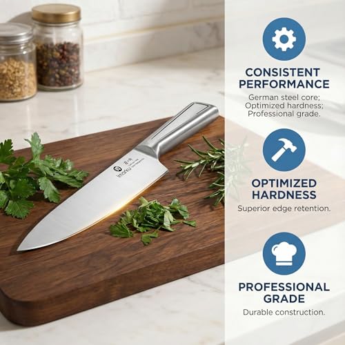 Image of imarku Japanese High Carbon Stainless Steel Knife Set with Block, Precision-Forged Gyutou Kitchen Knives with Built-in Sharpener, Ultra-Sharp 10-15 Edge, Ergonomic Non-Slip Handle, Dishwasher Safe