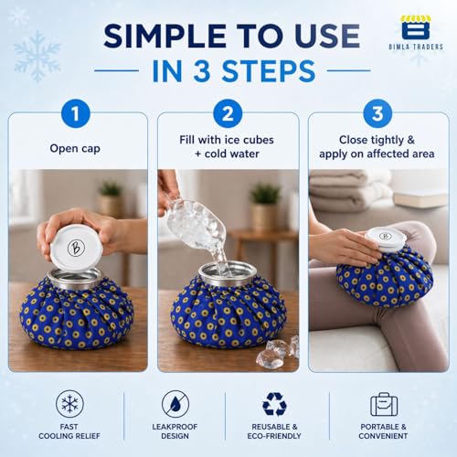 Image of Btag Hot & Cold Ice Bag for Pain Relief (11 Inch) |Reusable Cold Therapy for First Aid Sports Injury, Shoulder, Swelling |Leakproof & Durable Leakproof Fabric Headache, Muscle Pain(Blue Yellow Flower)