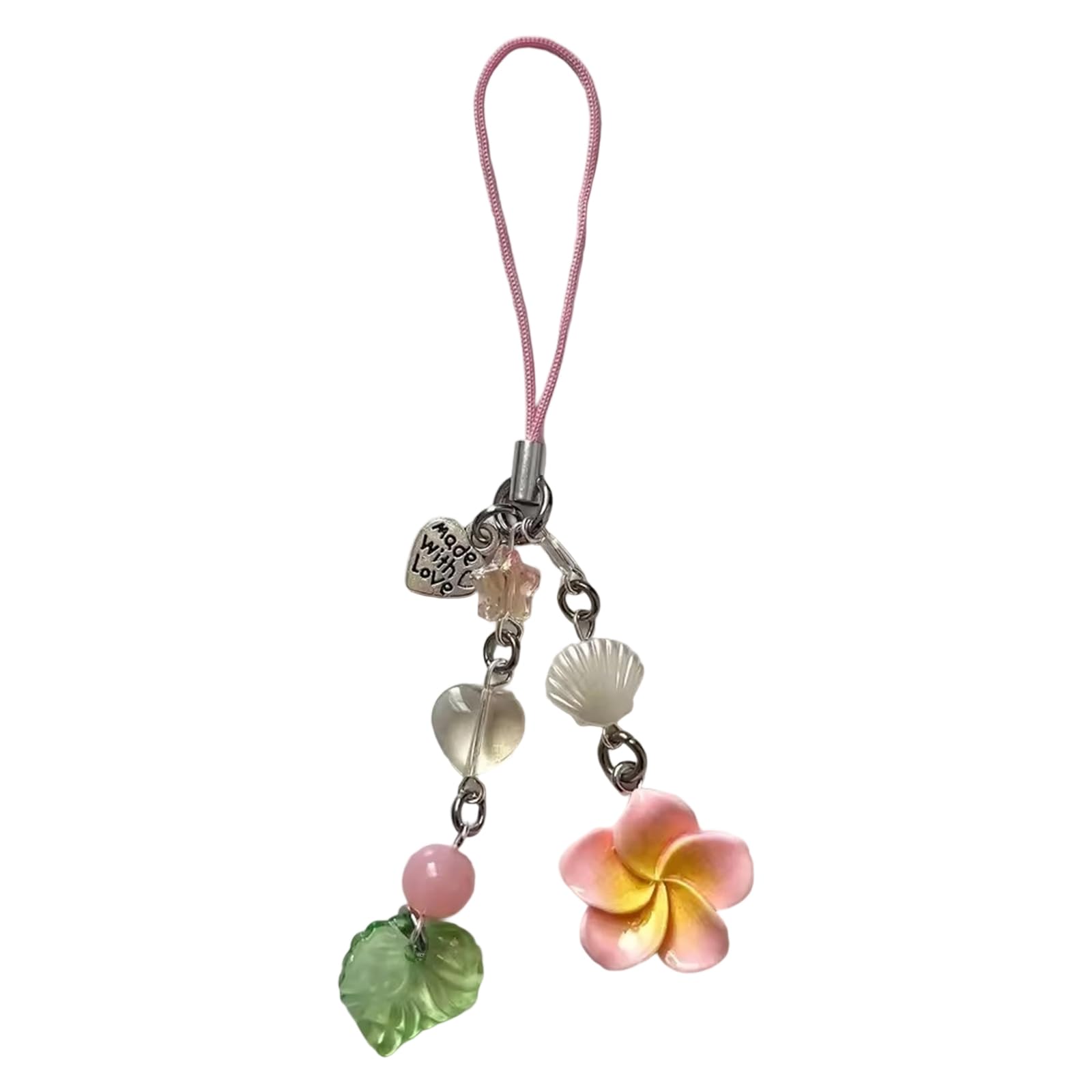 NEWFT Unique Mobile Chain Heart Hanging Ornament Featuring Plumeria Fashion Mobile Strap Alloy Texture Suitable for Home Use