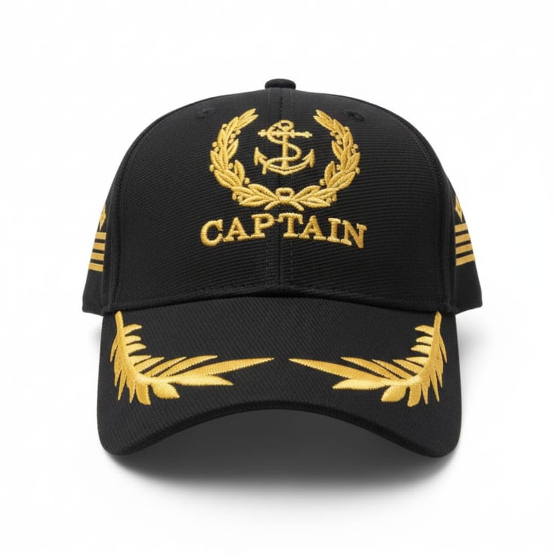 MARINERSKART Merchant Navy Captain Embroidered Black Adult Unisex Cap