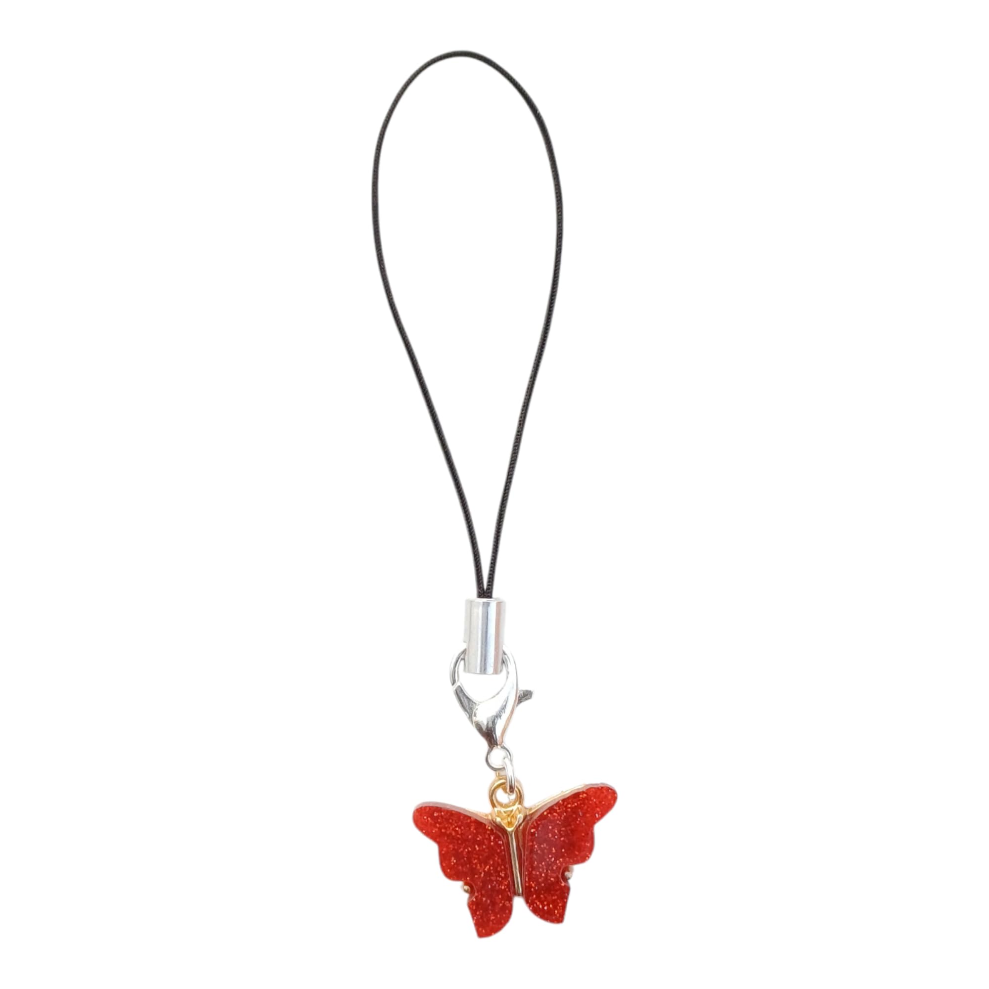 Red Glitter Butterfly Phone Charm Mobile Strap with Lobster Clasp | Adds a stylish decorative touch to phones, tablets, cameras, keychains, bags-image-24