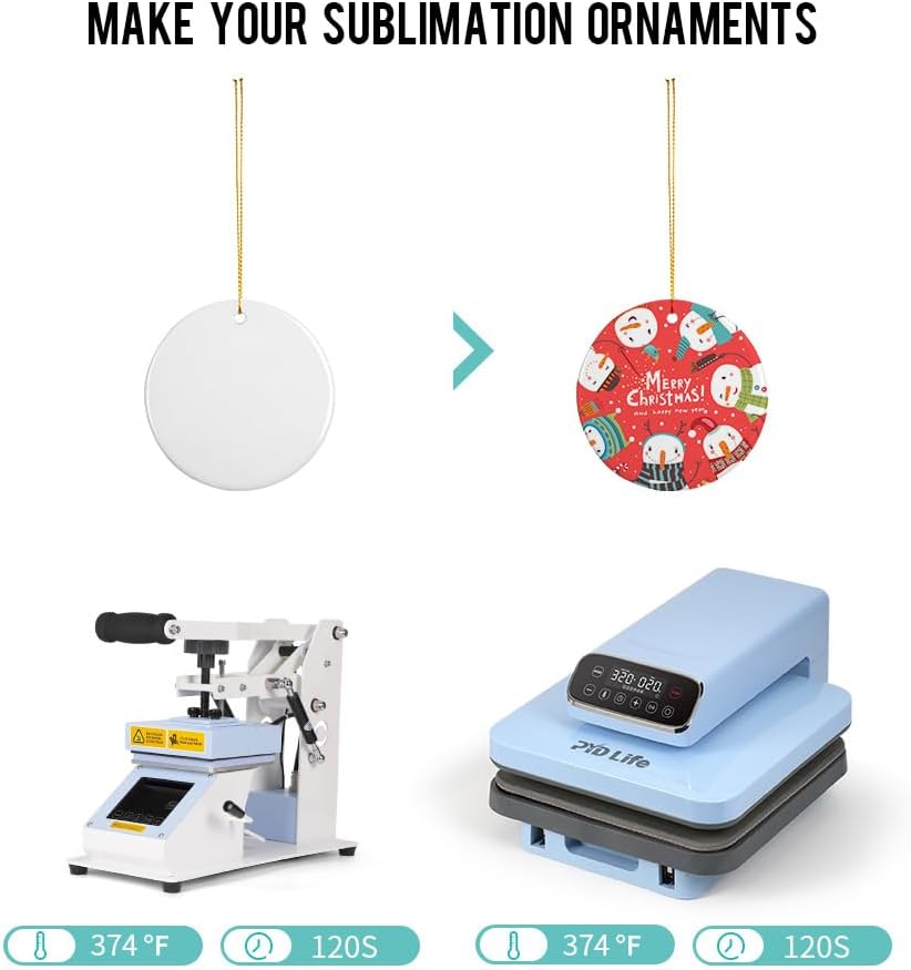 PYD Life 25 PCS Sublimation Ceramic Ornaments Bulk White 2.75 Inch Round Blank with Gold String for Crafting DIY Personalized Christmas Home Decor Bulk - Image 5