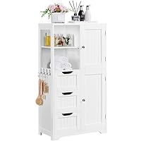 Yaheetech Mobile da Bagno Bianco Mobiletto da Terra con 3 Cassetti e Armadietto Mobile