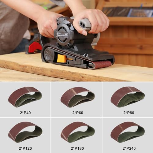 Image of 3x21-Inch Belt Sander,8 Amp Variable-speed 170-380RPM 12 Pcs Belts | Belt Sander with sanding belts (2*P40,2*P60, 2*P80, 2*P120, 2*P180, 2*P240) and Dust Bag