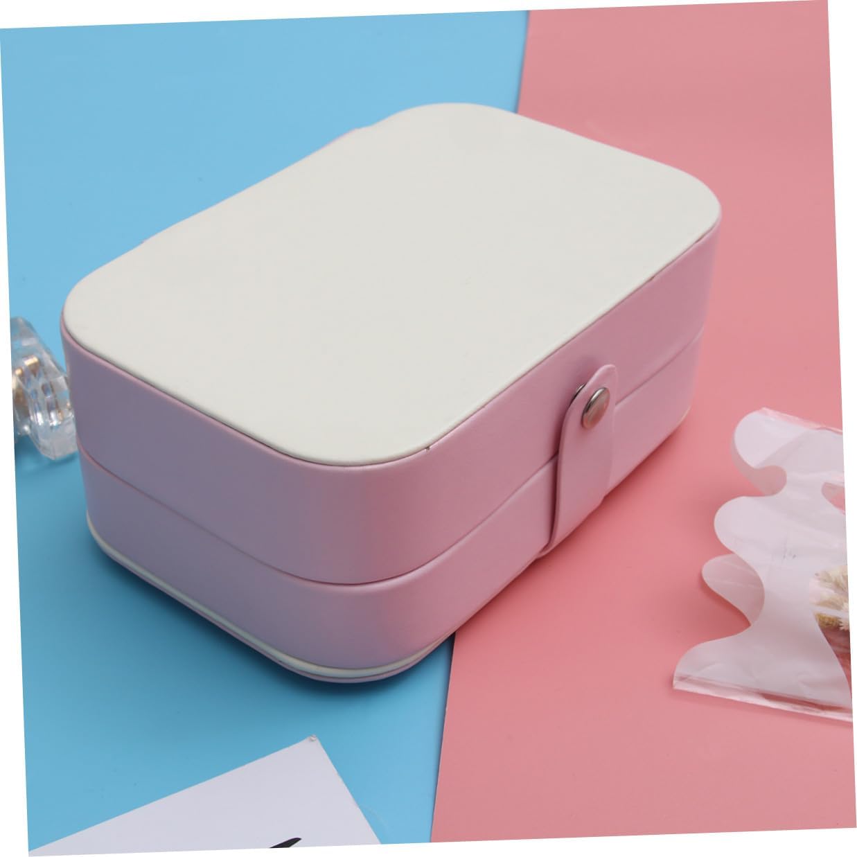 Mini PU Jewelry Storage Box, Circular Bead Shape, Double Layer image 3