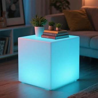 6-inch LED Cube Light and 16-inch LED Cube Chair Seat, Rechargeable, Remote Control, Dimmable 16 RGB Colors 4 Modes, Waterproof, Great as Night Light Mood Lamp Ambient Lighting Decorations