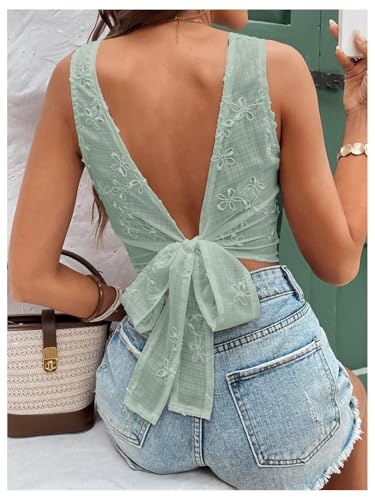 SweatyRocks Women's Tie Back Crop Tank Top Crew Neck Sleeveless Tops3