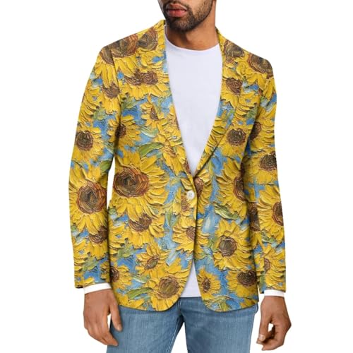 Men's Starry Night Blazer Jacket Art Oil Painting Long Sleeve Button Lapel Blazer