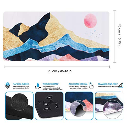 Image of iCasso Desk Mat, Extended Gaming Mouse Pad, Large Non-Slip Rubber Base Mousepad with Stitched Edges, Waterproof Keyboard Mouse Mat Desk Pad for Work, Game, Office, Home - Landscape Ink