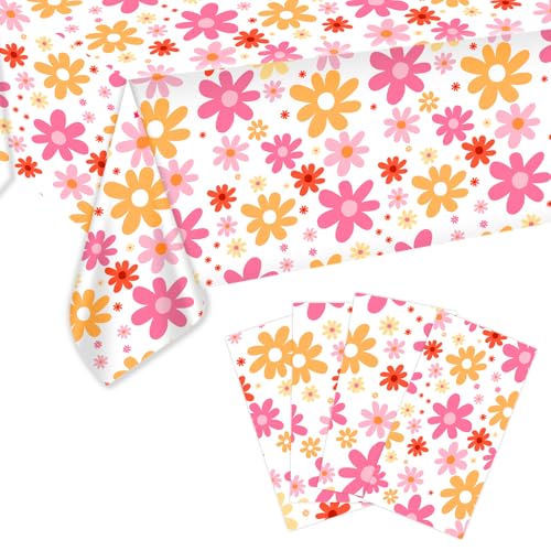 XIHIRCD 4pcs Nappe Marguerite, 137x274 cm Nappe Florale Bohème en Plastique Nappe Rectangulaire...