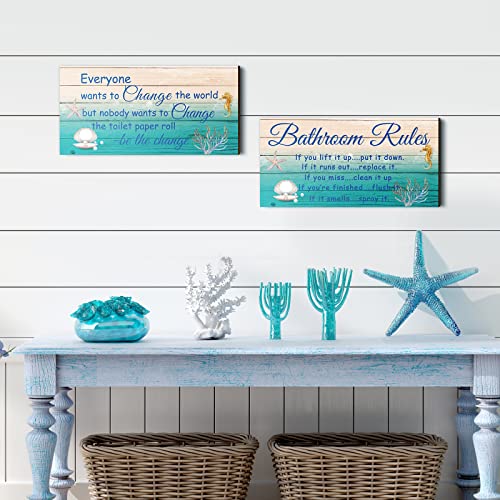 Jetec 2 Pieces Funny Bathroom Signs Bathroom Wall Decor Toilet Wall Accessories Farmhouse Toilet Rustic Wooden Signs(Sea World Style) - Image 2