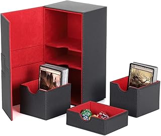Evzvwruak Multifunction Case Container Card Box Card Protector Card Deck Boxes Holds 200+ Card Carrying Organiser Case,Black & Red