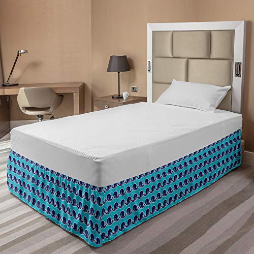 Ambesonne Whales Bed Skirt, Cartoon Style Big Mammal Beach Ocean Fish Blowhole Curlicue Water Expel, Elastic Bedskirt… - Image 3