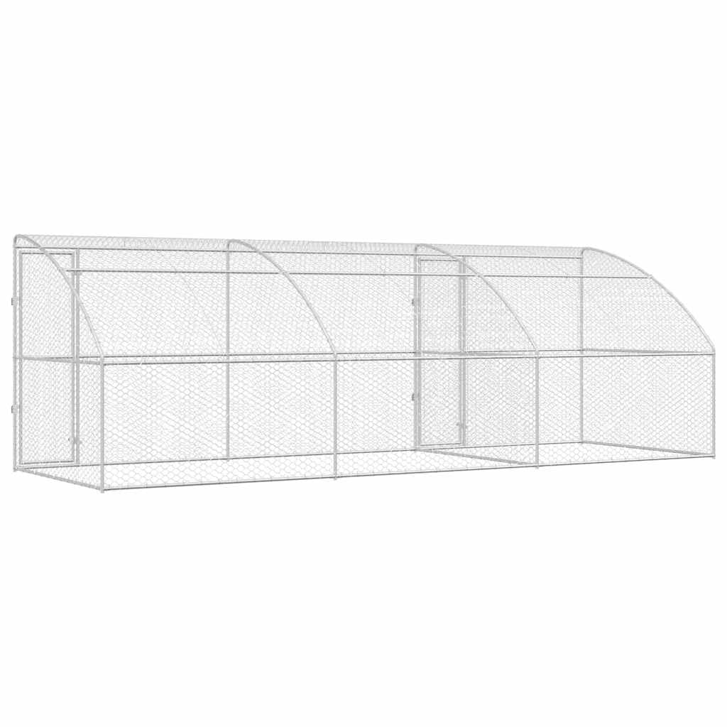Set di 3 cucce per cani, in acciaio zincato, argento, 6 x 2 x 2 m, per esterni | Robusto recinto da giardino con porta richiudibile, tetto a rete traslucido e superficie facile da pulire.