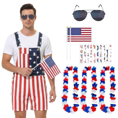 Joyesplay American Flag Overalls for Men and Women 4th of July Denim Overalls Couple Adjustable Straps Jumpsuit (US Alpha Large Regular Regular Type A)