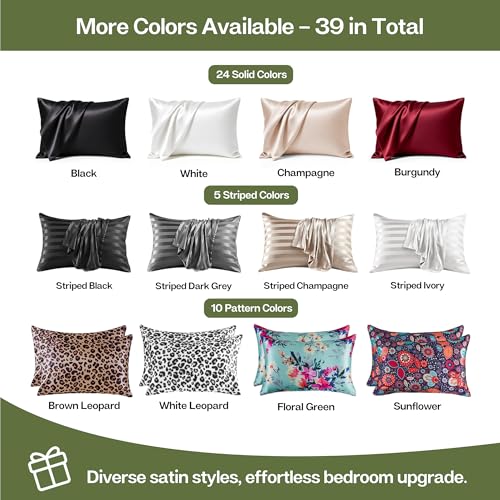 Image of MR&HM Satin Pillowcase for Hair and Skin, Silk Satin Pillowcase 2 Pack, King Size Pillow Cases Set of 2, Silky Pillow Cover with Envelope Closure (20x36, Sage)