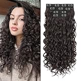 Flvaco Curly Clip In Hair Extensions, 4PCS 20 Inch Dark Brown Extensions Clip Ins Lace Weft Curly Invisible Natural Hairpieces for Women