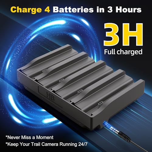 Image of 4-Pack Rechargeable Battery for Tactacam Reveal Trail Cameras - Lipo Lithium with 4-Port Charging Station, LED Power Meter & Solar Ready - Fits X Gen 3.0 /Pro /Ultra /SK /XB /X /2.0