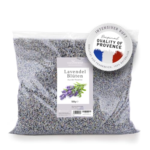 naturetrend Lavendelblüten getrocknet 500g- Französischer Lavendel aus der Provence I Neuste Ernte I Duftintensiv & bläulich für Duftkissen, Potpourri Duft Lavendelsäckchen Seifen Duftsäckchen