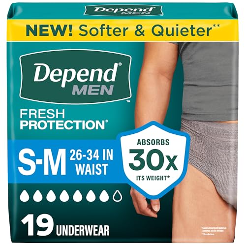 Image of Depend Fresh Protection Adult Diapers, Incontinence Underwear for Men, Disposable, Maximum, Small /Medium, Grey, 19 Count, Packaging May Vary
